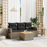 HKH 4 Pcs Conjunto Sofás de Jardim C/ Almofadões Vime Pe - Cinzento