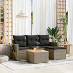 HKH 5 Pcs Conjunto Sofás de Jardim C/ Almofadões Vime Pe - Cinzento