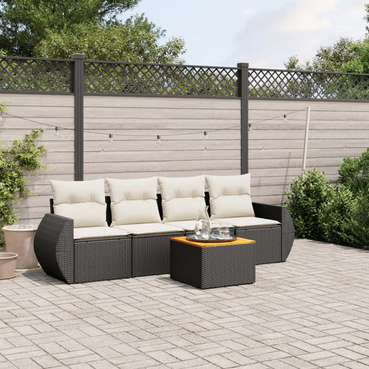 HKH 5 Pcs Conjunto Sofás de Jardim com Almofadões Vime Pe - Preto