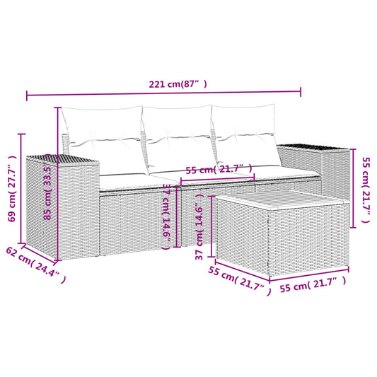 HKH 6 Pcs Conjunto de Sofás Jardim C/ Almofadões Vime Pe Castanho - Marrom