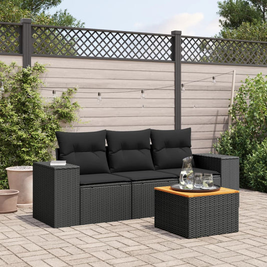 HKH 6 Pcs Conjunto de Sofás Jardim C/ Almofadões Vime Pe Castanho - Marrom