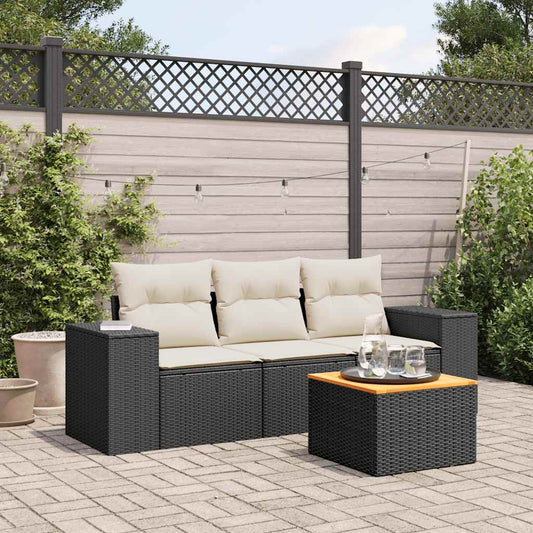HKH 4 Pcs Conjunto de Sofás para Jardim C/ Almofadões Vime Pe - Preto
