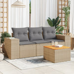 HKH 4 Pcs Conjunto de Sofás para Jardim C/ Almofadões Vime Pe - Bege
