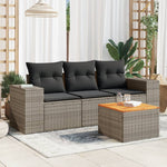 HKH 4 Pcs Conjunto Sofás de Jardim C/ Almofadões Vime Pe Cinzento - Cinzeto