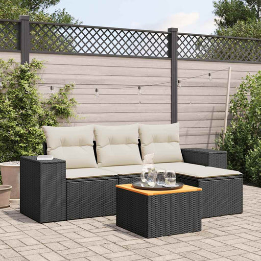 HKH 5 Pcs Conjunto Sofás de Jardim com Almofadões Vime Pe - Preto