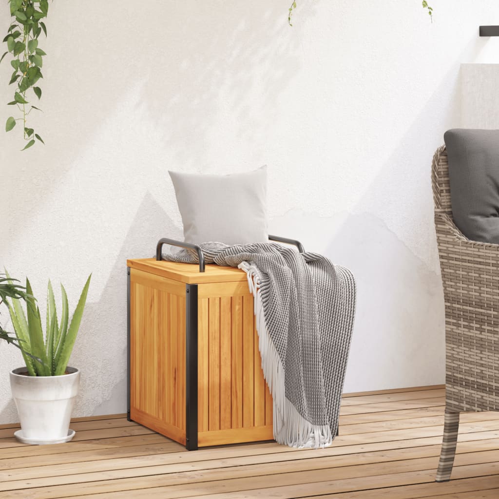 HKH Caja para cojines de exterior 45x45x45/53cm Acacia Maciza/Acero - Marrón