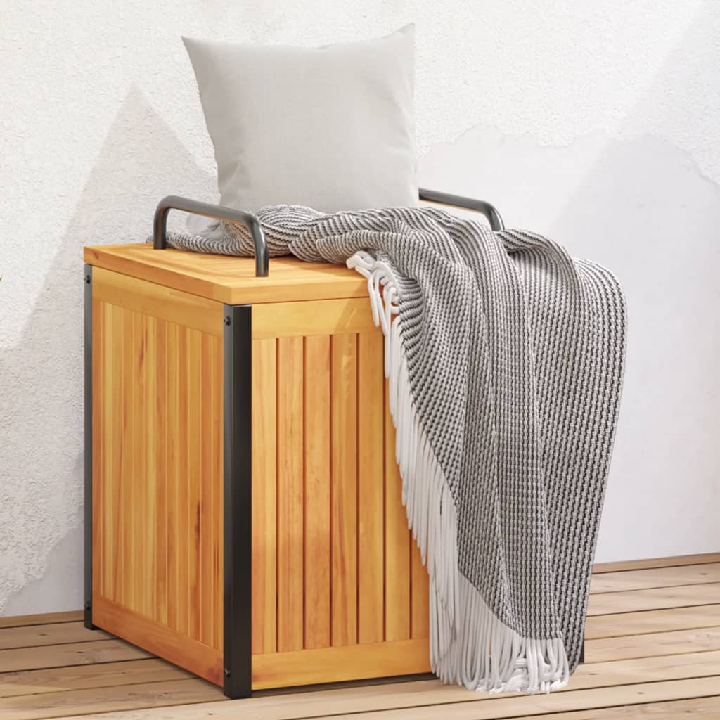 HKH Caja para cojines de exterior 45x45x45/53cm Acacia Maciza/Acero - Marrón