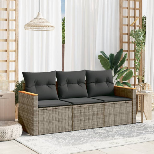HKH 3 Pcs Conjunto Sofás de Jardim C/ Almofadões Vime Pe - Cinzento