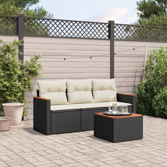 HKH 4 Pcs Conjunto de Sofás para Jardim C/ Almofadões Vime Pe - Preto