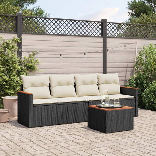 HKH 5 Pcs Conjunto Sofás de Jardim com Almofadões Vime Pe - Preto