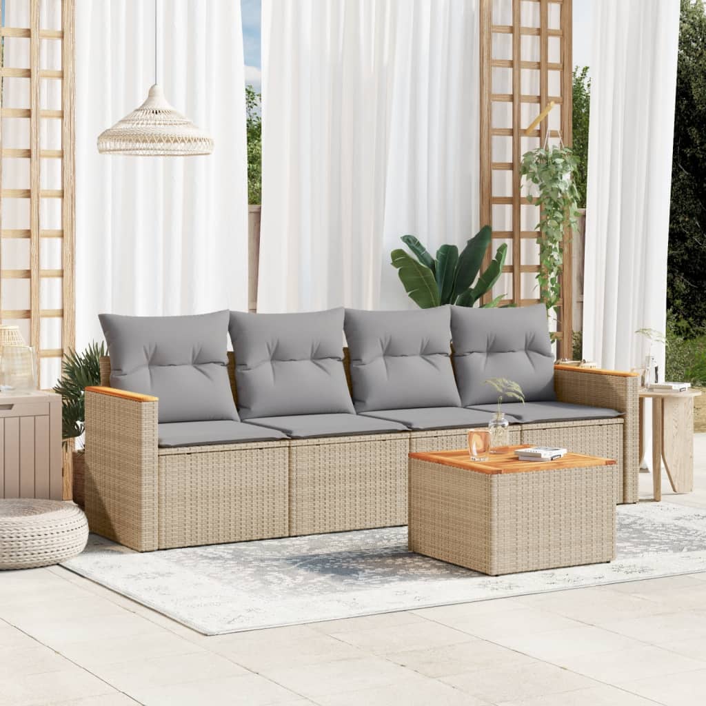 HKH 5 Pcs Conjunto de Sofás P/ Jardim com Almofadões Vime Pe - Bege