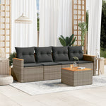 HKH 5 Pcs Conjunto Sofás de Jardim C/ Almofadões Vime Pe - Cinzento