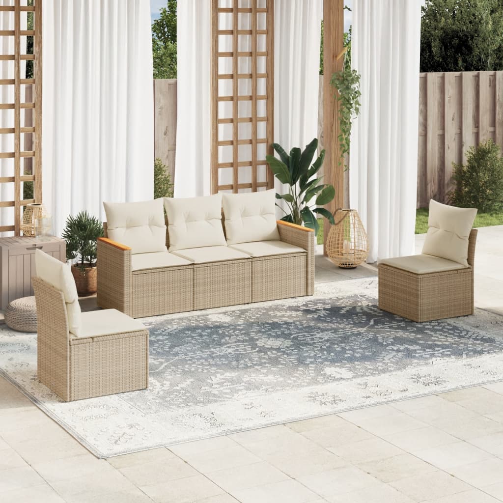 HKH 5 Pcs Conjunto de Sofás P/ Jardim com Almofadões Vime Pe - Bege