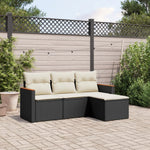 HKH 4 Pcs Conjunto de Sofás para Jardim C/ Almofadões Vime Pe - Preto