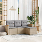 HKH 4 Pcs Conjunto de Sofás para Jardim C/ Almofadões Vime Pe - Bege