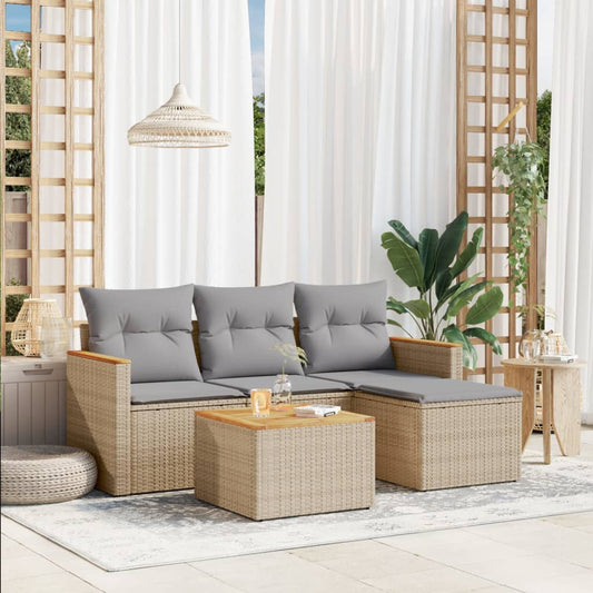 HKH 5 Pcs Conjunto de Sofás P/ Jardim com Almofadões Vime Pe - Bege