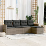 HKH 5 Pcs Conjunto Sofás de Jardim C/ Almofadões Vime Pe - Cinzento