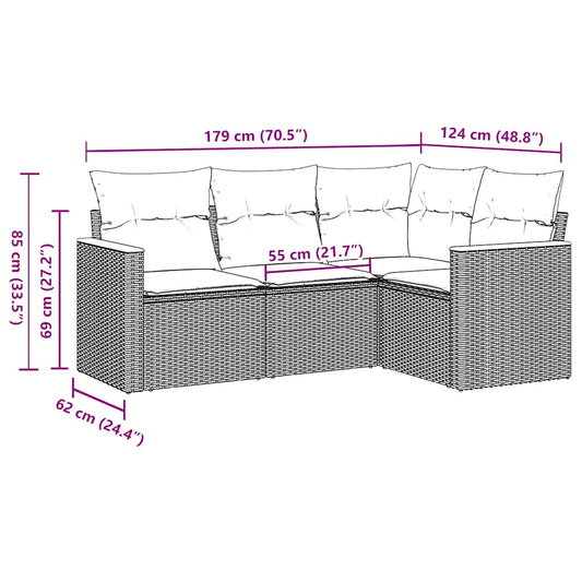 HKH 4 Pcs Conjunto de Sofás para Jardim C/ Almofadões Vime Pe - Preto