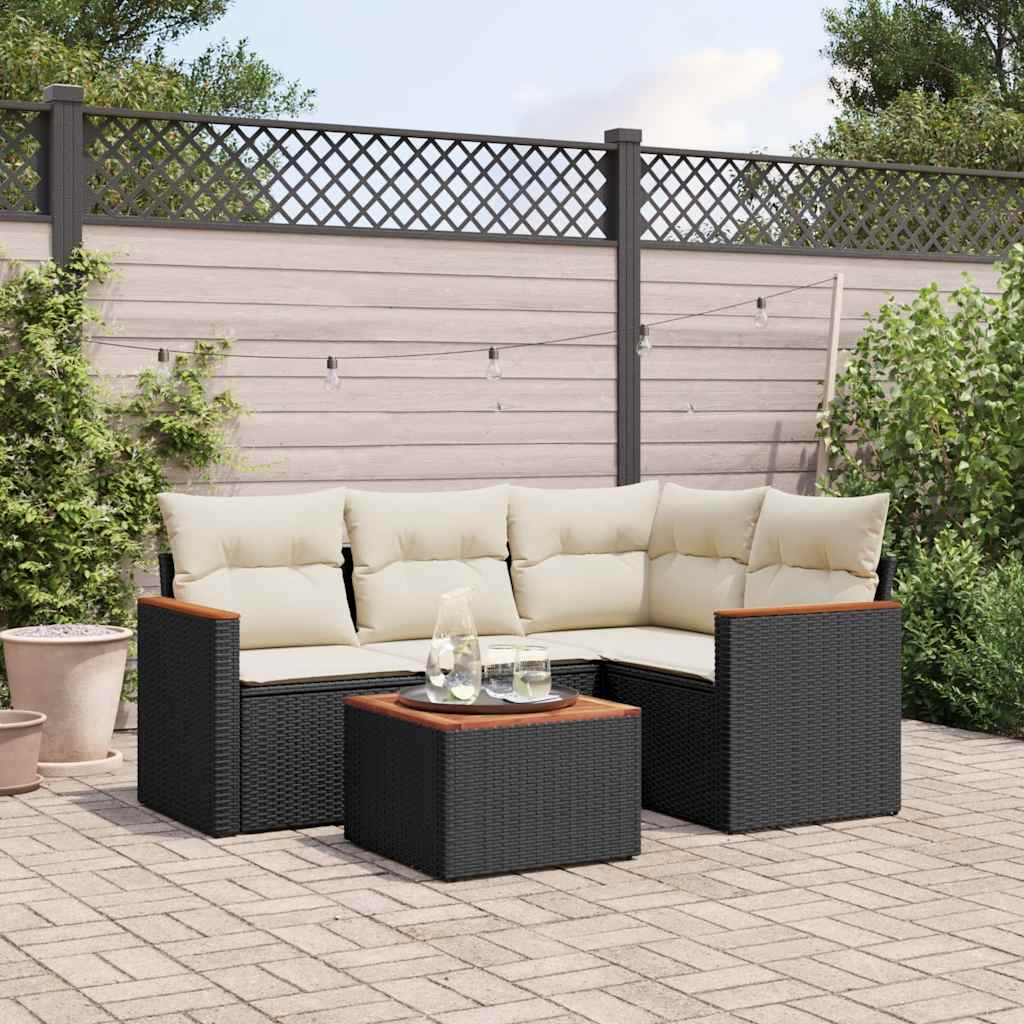 HKH Conjunto Sofás de Jardim com Almofadões Vime Pe - Preto