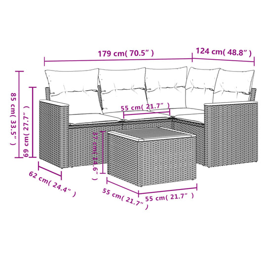 HKH Conjunto Sofás de Jardim C/Almofadões Vime Pe - Cinzento
