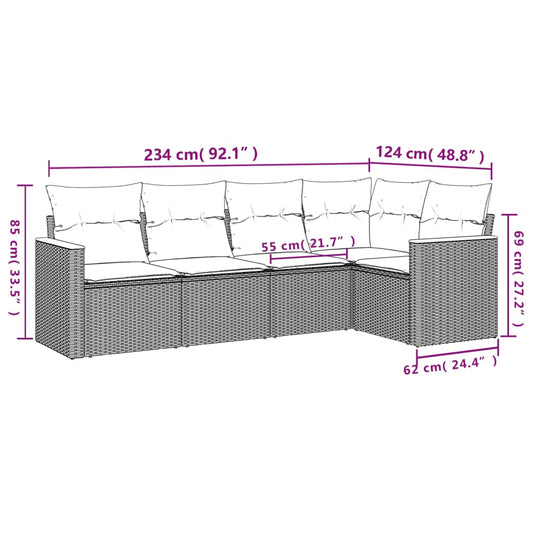 HKH 5 Pcs Conjunto Sofás de Jardim com Almofadões Vime Pe - Preto