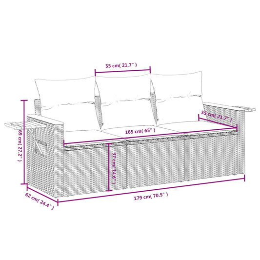 HKH 3 Pcs Conjunto Sofás de Jardim C/ Almofadões Vime Pe - Cinzento