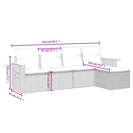 HKH 5 Pcs Conjunto Sofás de Jardim com Almofadões Vime Pe - Preto