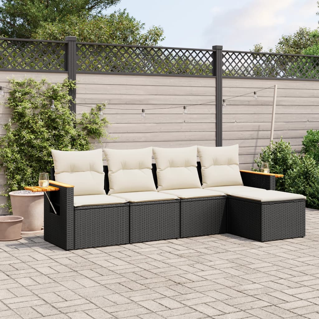 HKH 5 Pcs Conjunto Sofás de Jardim com Almofadões Vime Pe - Preto