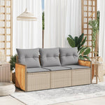 HKH 3 Pcs Conjunto de Sofás P/ Jardim com Almofadões Vime Pe - Bege