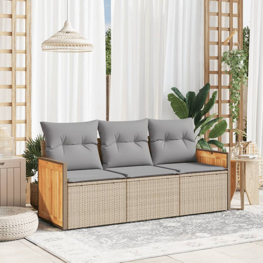 HKH 3 Pcs Conjunto de Sofás P/ Jardim com Almofadões Vime Pe - Bege