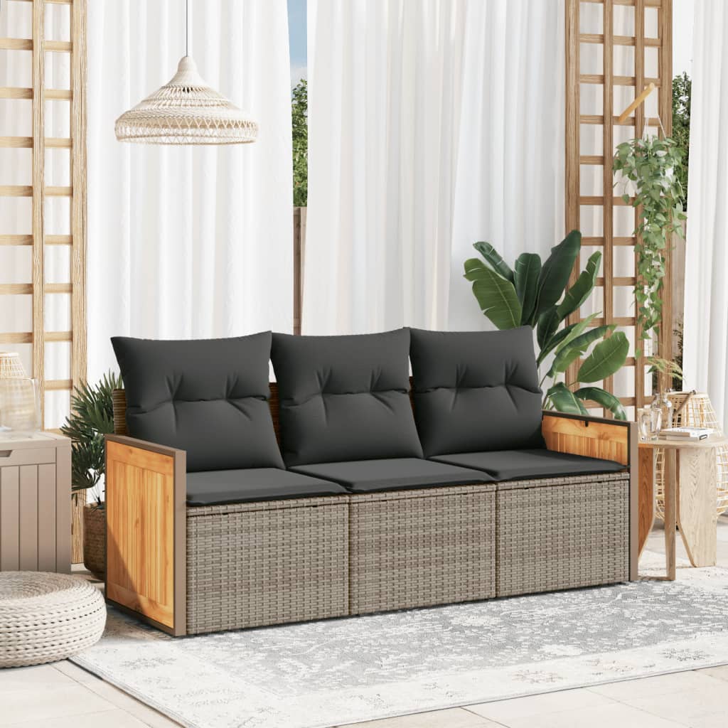 HKH Set de Sofás de Jardín de 3 Piezas con Cojines Ratán PE - Gris