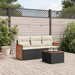 HKH 4 Pcs Conjunto de Sofás para Jardim C/ Almofadões Vime Pe - Preto