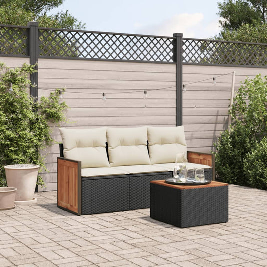 HKH 4 Pcs Conjunto de Sofás para Jardim C/ Almofadões Vime Pe - Preto