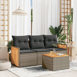 HKH 4 Pcs Conjunto Sofás de Jardim C/ Almofadões Vime Pe - Cinzento