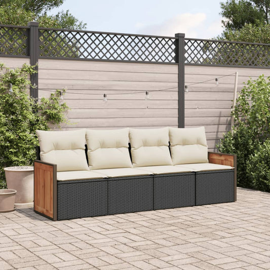 HKH 4 Pcs Conjunto de Sofás para Jardim C/ Almofadões Vime Pe - Preto