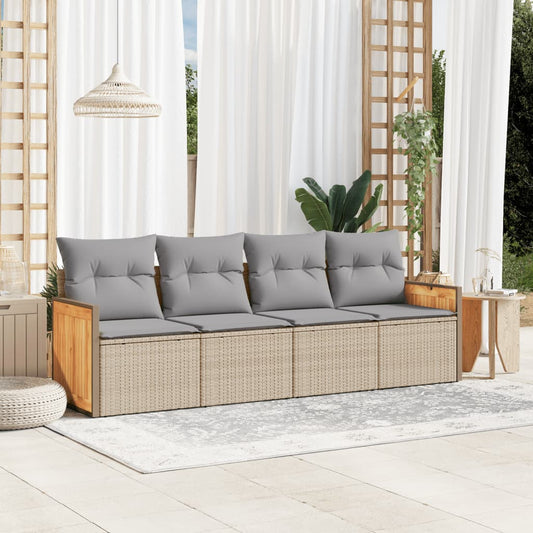 HKH 4 Pcs Conjunto de Sofás para Jardim C/ Almofadões Vime Pe - Bege