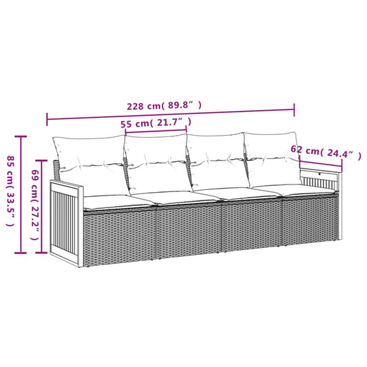 HKH 4 Pcs Conjunto Sofás de Jardim C/ Almofadões Vime Pe - Cinzento