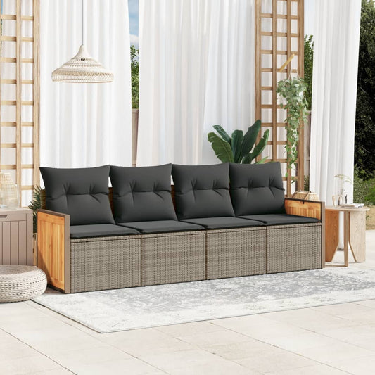 HKH 4 Pcs Conjunto Sofás de Jardim C/ Almofadões Vime Pe - Cinzento