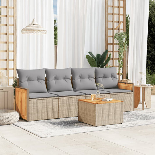 HKH 5 Pcs Conjunto de Sofás P/ Jardim com Almofadões Vime Pe - Bege