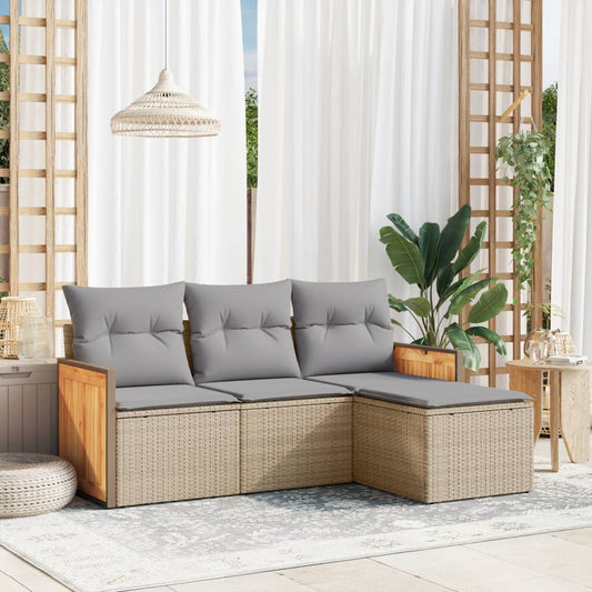 HKH 4 Pcs Conjunto de Sofás para Jardim C/ Almofadões Vime Pe - Bege