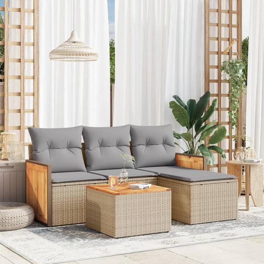 HKH 5 Pcs Conjunto de Sofás P/ Jardim com Almofadões Vime Pe - Bege