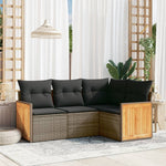 HKH 4 Pcs Conjunto Sofás de Jardim C/ Almofadões Vime Pe - Cinzento