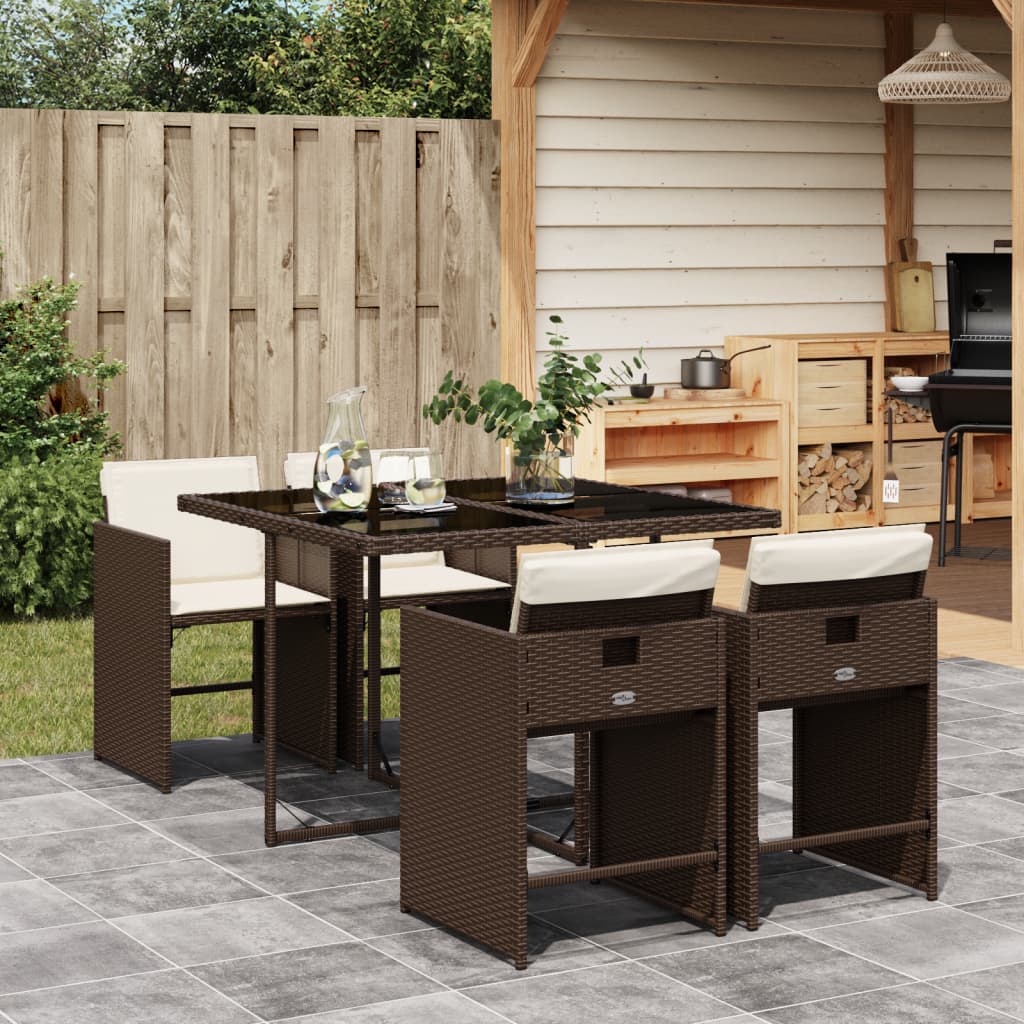 HKH 5 Pcs Conjunto Jantar P/ Jardim C/ Almofadões Vime Pe Castanho - Marrom