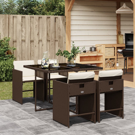 HKH 5 Pcs Conjunto Jantar P/ Jardim C/ Almofadões Vime Pe Castanho - Marrom