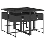 HKH 5 Pcs Conjunto de Jantar P/ Jardim C/ Almofadões Vime Pe - Preto