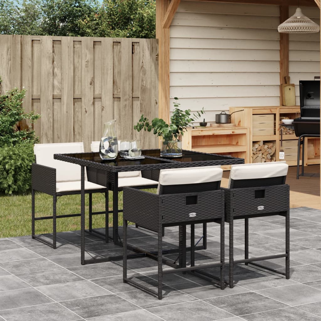 HKH 5 Pcs Conjunto de Jantar P/ Jardim C/ Almofadões Vime Pe - Preto