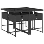 HKH 5 Pcs Conjunto de Jantar P/ Jardim C/ Almofadões Vime Pe - Preto