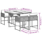 HKH 5 Pcs Conjunto de Jantar P/ Jardim C/ Almofadões Vime Pe - Preto
