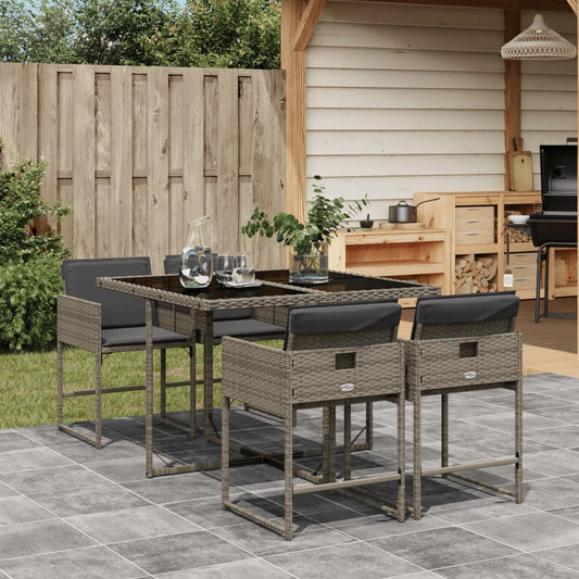 HKH 5 Pcs Conjunto de Jantar P/ Jardim C/ Almofadões Vime Pe Cinza - Cinzento
