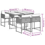 HKH 5 Pcs Conjunto de Jantar P/ Jardim C/ Almofadões Vime Pe - Preto
